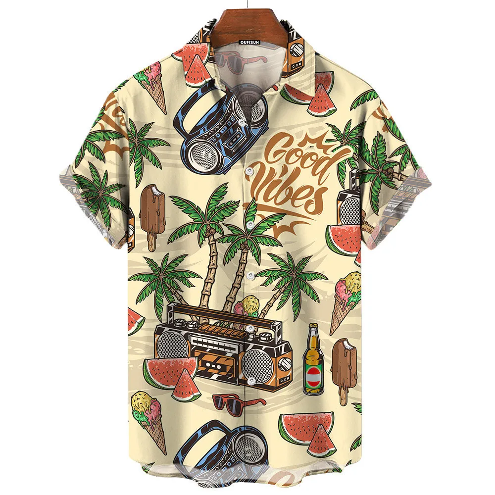 Vintage Hawaiian Floral Shirt - Herren Retro Sommer Good Vibes Hawaiian