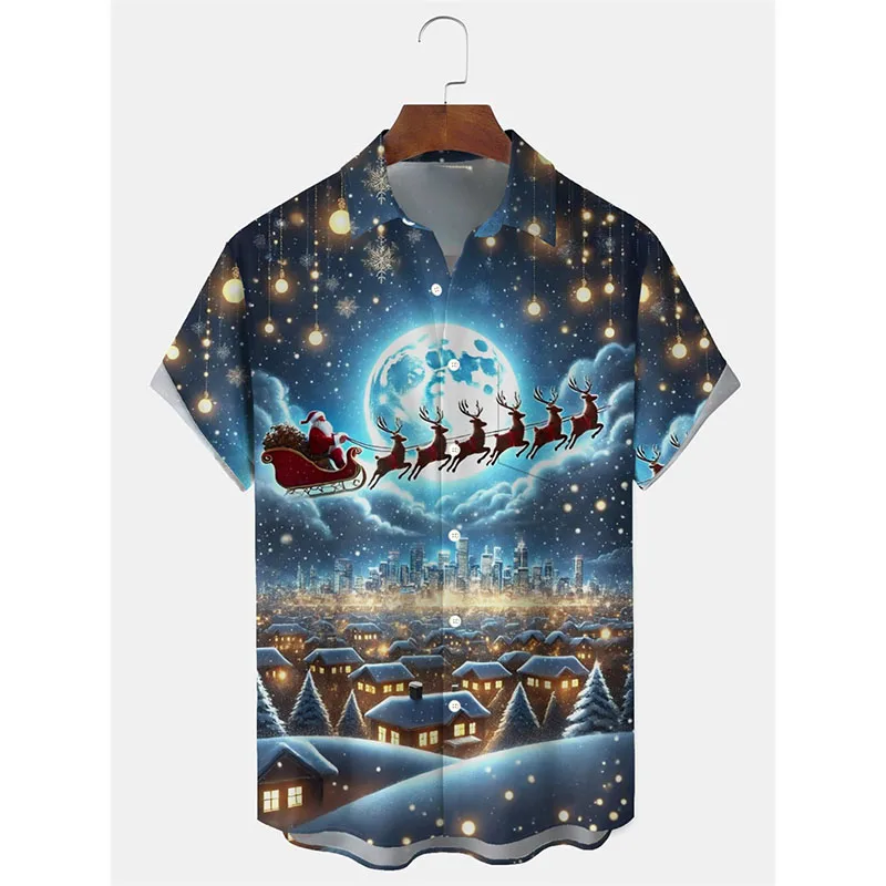 Vintage Hawaiian Floral Shirt - Herren Weihnachts-Hawaiihemd mit Santa, Rentier, Schlitten,