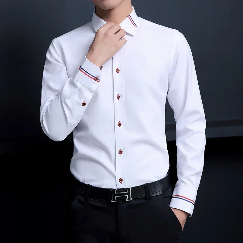 Oxford Cotton Casual Shirt Business - Neues Herrenhemd Koreanischer Oxford-Stoff Einfarbig Langarm