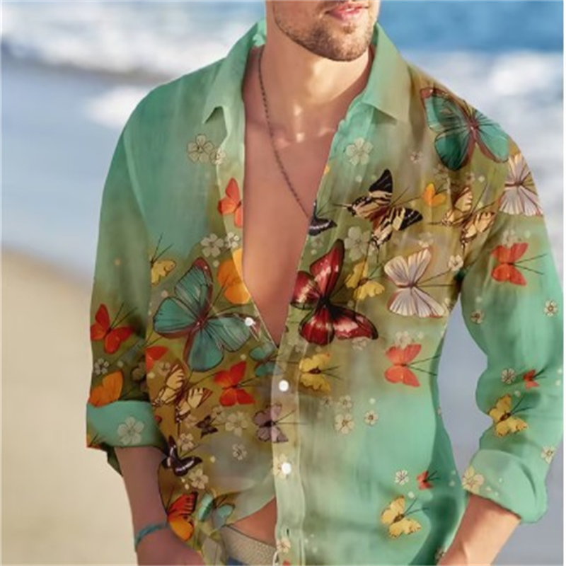 Vintage Hawaiian Floral Shirt - Schmetterling Hawaii Hemden Blumen 3D-Druck Hemden