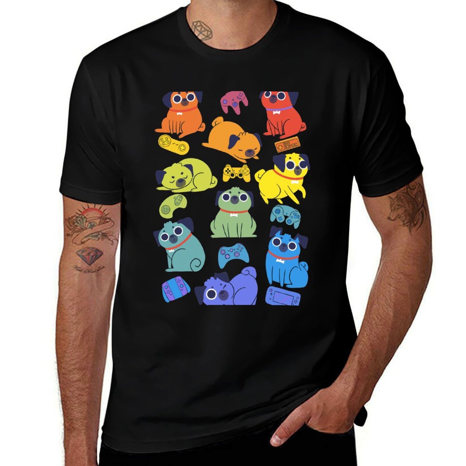 T-Shirts - Pugs and Videogames T-Shirt Schnelltrocknendes Outdoor-Sport-T-Shirt